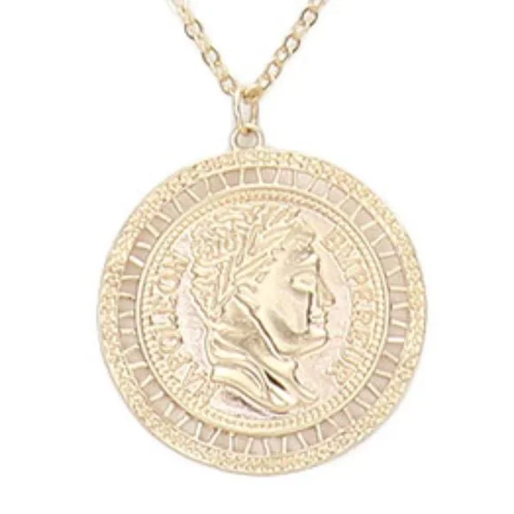 Gold Chain Double Layered Portrait Head Coin Link Necklace - Picture 9 of 11